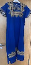 Langes Kleid Gr.M Blau mit Stickereien Orient Kaftan Strandkleid