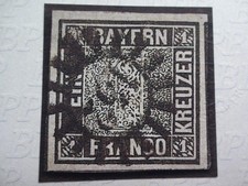 Bayern, Michelnummer 1  "Schwarzer Einser" gestempelt mit Befund
