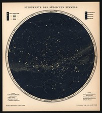 Sternkarte anno 1896 - südlicher Sternenhimmel - Astronomie Firmament Ekliptik