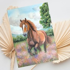 Aquarell Pferde Gemälde Original A6, Kunst, Pferde Bild, Wandbilder, Landschaft