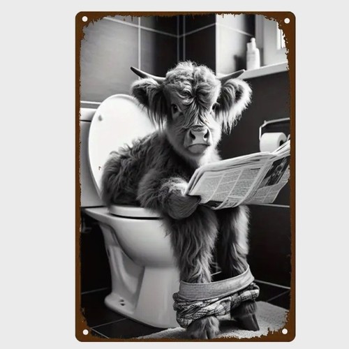Blechschild kuh auf toilette - kuh,