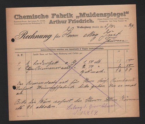 Wolkenburg rechnung 1924 - rechnung,