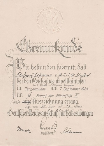 Urkunde deutsche turnerschaft - urkunde,