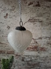 Schweres Herz Glas Kugel Dekoration weiß Weihnachten Christbaum Höhe 10 cm