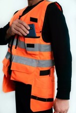 Hi Vis Weste Multitool Taschen Arbeitsweste Jacke Warnschutz Orange