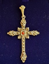 Jugendstil Silber 835 KREUZ Anhänger mit Granat und Markasiten im Etui, Antik