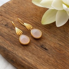 Elegante Rosenquarz Ohrringe Gold Damen Schmuck Minimalistisch Boho Stil Rosa