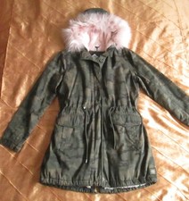 ONLY CAMOUFLAGE DAMEN PARKA MIT KAPUZE PLÜSCH TEDDY ROSA KHAKI GRÜN  L, 40 NEU 
