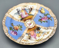 Meissen Porzellan Teller antik 1. Wahl D 20,5 cm, Blumen Watteau galante Szene