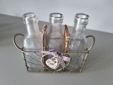 Dekoflaschen Glasflaschen im Metallkorb 3er Set Flaschen NEU Vase Körbchen