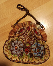 Antike Perlenstickerei-Tasche / Beutel mit Zelluloidrahmen – um 19 Jh