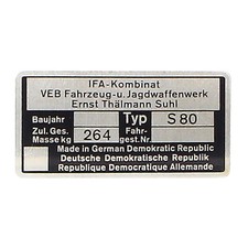 Typenschild Blanko für Simson S80 | Originalgetreues Ersatzteil