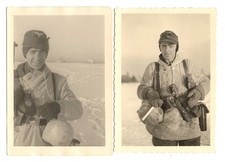 Foto/Portrait 2x Luftwaffe Felddivision; MP 40 & K 98; Granate; Winter 1942-44