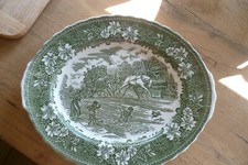 Englisches Porzellan,Teller/Platte oval "Coaching Taverns" grün Royal Tudor Ware