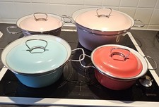 * MES EMAILLE BUNTSTAHL TOPF MIT DECKEL UND TOPF HENKEL MID CENTURY 50ER