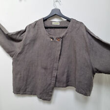 Flaxxxs Leinenjacke Jacke asymmetrisch kastig Lagenlook Plussize grau Kurzjacke