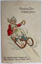 AK alte Postkarte Motiv Neujahr Sylvester um 1916 Kinder Schlittenfahrt