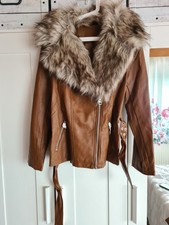 Bodyflirt Jacke Damen braun Gr. 44 Kunstleder wie neu Fellkragen Mantel