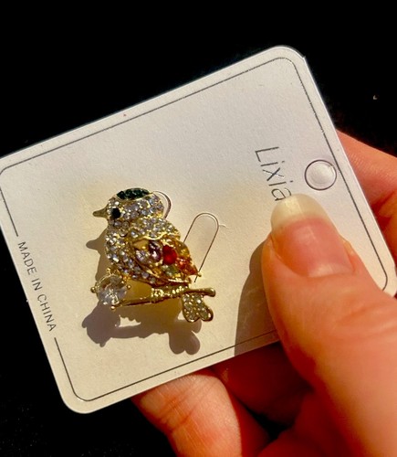 Brosche vogel bunt strass - bunt,