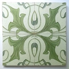 Antike Jugendstil-Fliesen Kacheln, 4er Set, florales Motiv, Fadenrelief