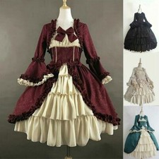 Damen Gothic Lolita Kleid Abgestuft Rüschen Vintage Mittelalter Victorian Kostüm