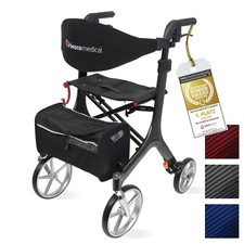 Rollator Carbon ultraleichter Gehwagen faltbar kompakt höhenverstellbar mit Sitz