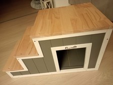 2-in-1 Hundetreppe, Katzentreppe mit Höhle, Haustiertreppe mit 3 Stufen, Grau