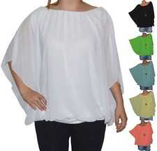 ITALY TUNIKA BLUSE SHIRT CHIFFON LAGENLOOK FLEDERMAUS ÄRMEL BALLON TOP (N°3)