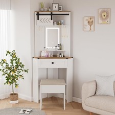 Eck Schminktisch Frisiertisch mit Spiegel LED-Beleuchtung und Schublade Dimmbar