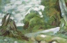 Sonja Wüsten Waldrand Wald Landschaft Pastell Unikat 20. 21. Jahrhundert