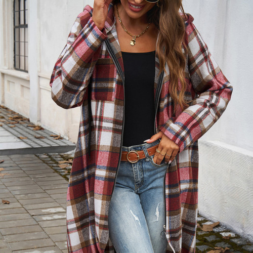 Damen kariert langer mantel - damen,