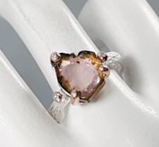 Unikat! Wassermelonen Turmalin Ring - 925 Silber -  Weißvergoldet + GG (585)