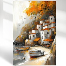 Ölgemälde Druck Leinwand Bild Strand Meer Boot Wandbilder Landschaft XXL 5515A