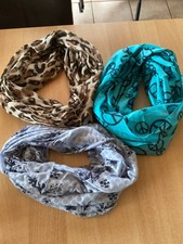 Loop Schal Schlauchschal Damen 3 Stück türkis hellblau leoprint