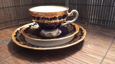 3 tlg. Sammeltasse Gedeck Weimar Porzellan Katharina  Goldrand DDR