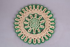 Topfuntersetzer Untersetzer Bast Rund 70er Jahre Vintage, creme-grün