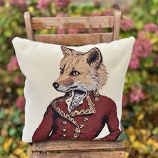 Fuchs Kissenhülle Fester Gobelin Brauner Velours Stoff Reissverschluß 43x43cm