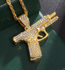Halskette Bling Iced Out Pistole Anhänger Maschinenpistole Halskette Frau Männer