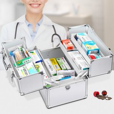 Medizinkoffer Erste-Hilfe-Koffer Leer Arzneikoffer Aluminium Silber Ausklappbar