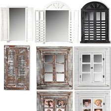Spiegel Wandspiegel Shabby Holz Deko Spiegel + Fensterladen Rundbogen Landhaus