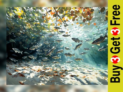 Sunlit aquatic scene - aquatic, 5"x7"