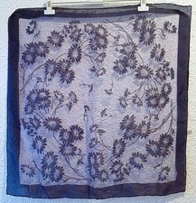Vintage Kunstseide Tuch transparent Durchbruch-Blumenmuster dunkelblau Schaltuch