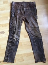 LH1 Lederhose Bikerhose NEU Braun Gr.L/XL seitlich zum Schnüren *kl.Mangel*
