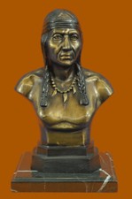 American Kunst Indianer Häuptling Kopfschmuck Bronze Büste Skulptur Figur Dekor
