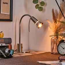 Retro Vintage Tischlampe & Tischleuchte, E14, Metall, Nickel-matt & Chromfarben