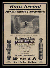 Alte Werbung Reklame von 1929 Minimax Feuerlöscher Feuerschutz Auto brennt....