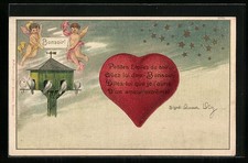 Rotes Herz mit Taubenschlag und kleinen Engeln, Ansichtskarte 1907 
