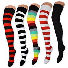 2 Paar Overknee Strümpfe Damen Kniestrümpfe Schwarz Bunt Ringel Baumwolle