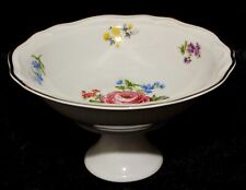 Porzellan weiß Sockelschale Fußschale Schale + Fuß Blumen Goldener Zierstreifen