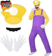 Mario Kostüm Luigi Bros Cosplay Mütze Hose Bart Handschuhe Set Erwachsene Weihna